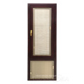 Malaysia Brown Color Wood Grain Painting Finishing Double Tempered Glass Magnetic Blinds Screen Casement Aluminium Window